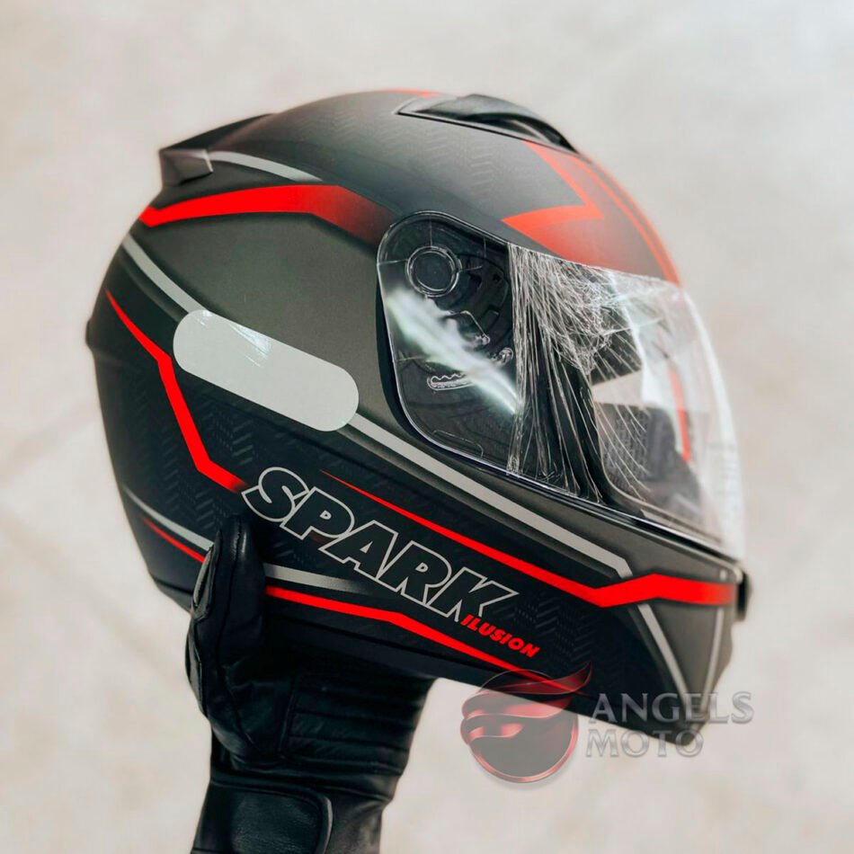 Capacete EBF New Spark Ilusion Preto Fosco Vermelho