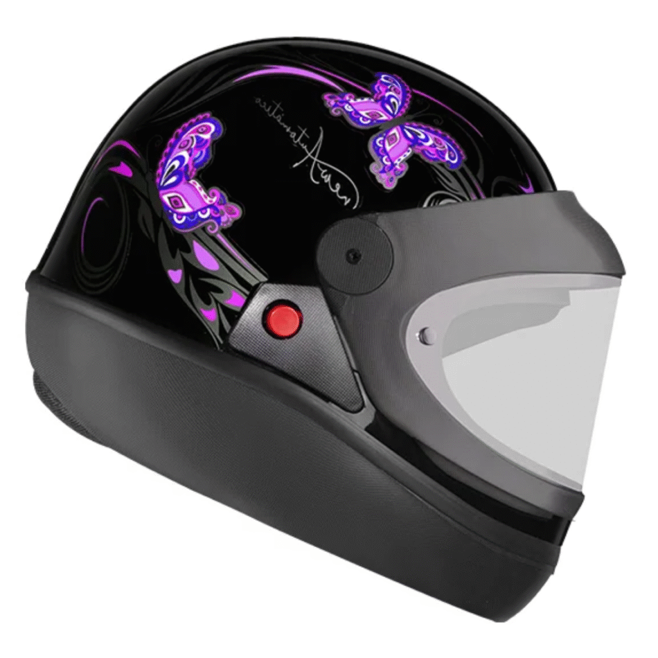 Capacete EBF Automatico Borboleta Preto Rosa