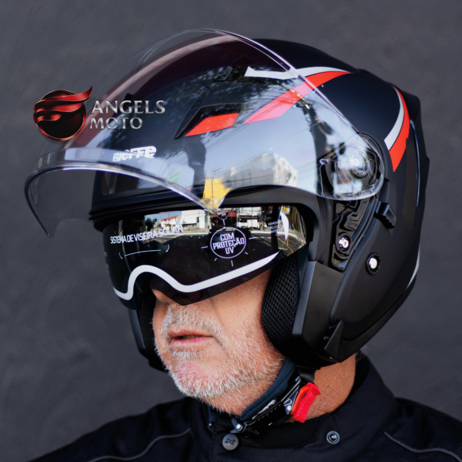 Capacete Bieffe B-Pace Authentic Preto Fosco Vermelho