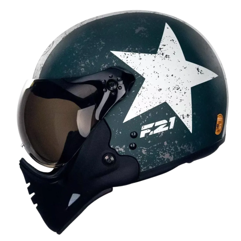 Capacete Peels F21 Old Tank Verde Militar Fosco Branco