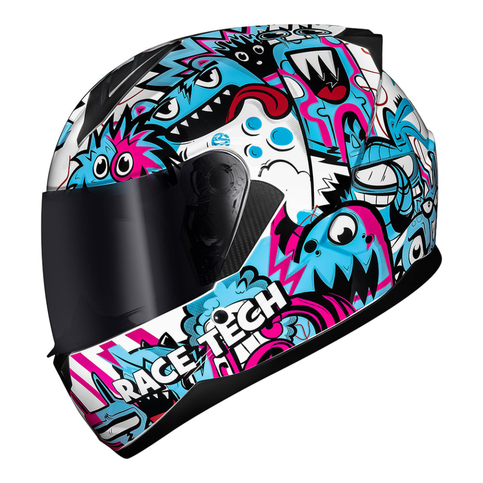 Capacete Race Tech Sector Monsters White Blue