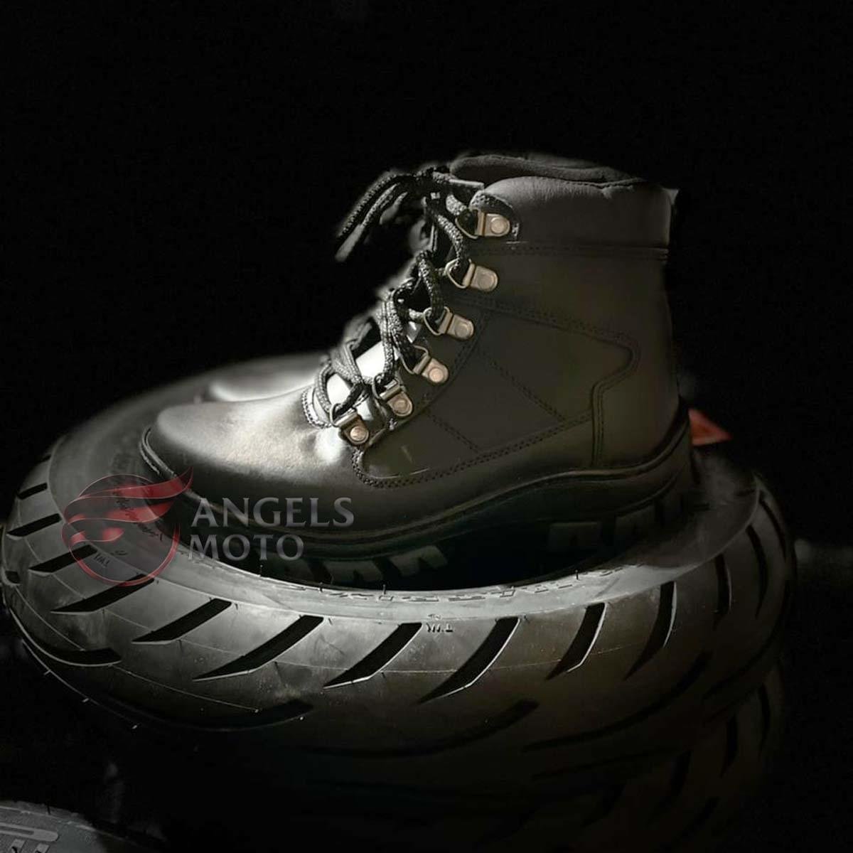 Bota Motocicle Cadarço 910C Curta Couro Preta