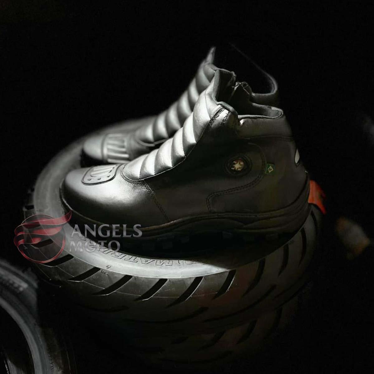 Bota Motocicle 800C Zíper Com Protetor Couro Preta